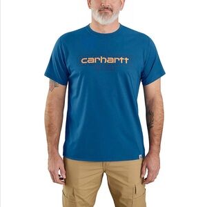 Carhartt Men's Royal Blue Short-Sleeve Logo Tee with Orange Accent